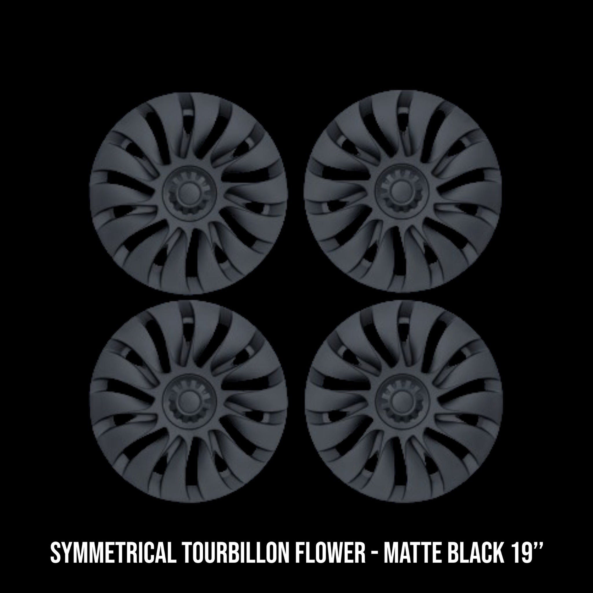 Wheel cover symmetrical tourbillon flower 19’’ matte black - TESLA MODEL Y