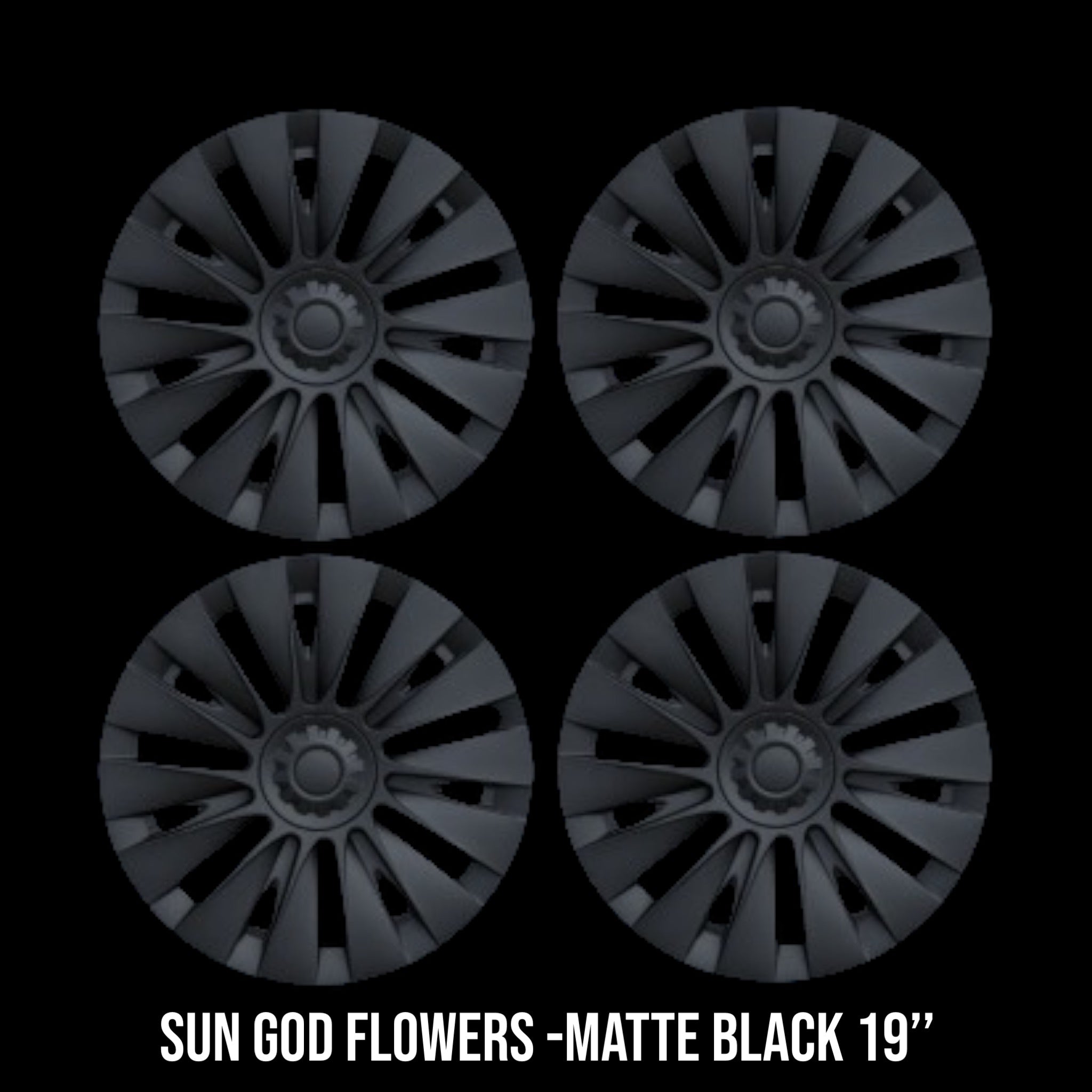 Wheel cover sun god flowers 19’’ matte black - TESLA MODEL Y